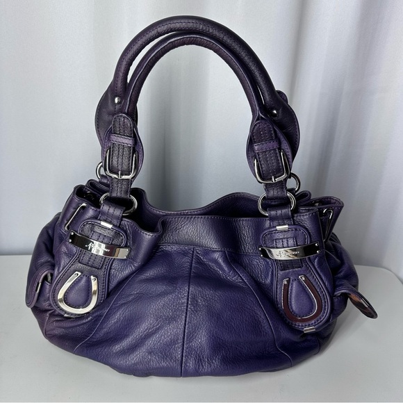 b. makowsky Handbags - B. Makowsky Purple Pebbled Leather Satchel Cheetah Lining EUC